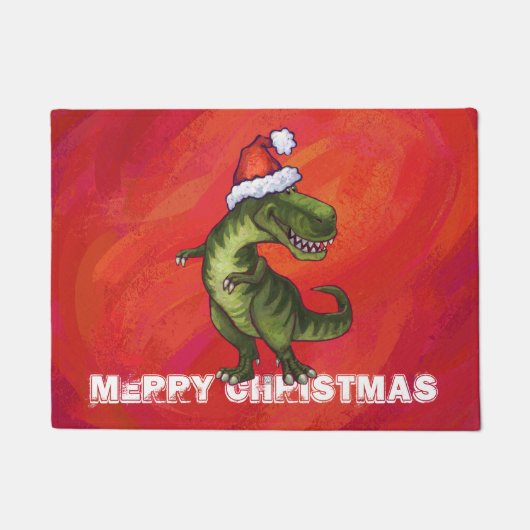 TRex Dino in Weihnachtsmannmütze auf Rot Fußmatte (Vorderseite)