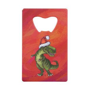 TRex Dino in Weihnachtsmannmütze auf Rot Geldbeutel Flaschenöffner