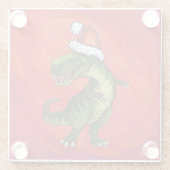 TRex Dino in Weihnachtsmannmütze auf Rot Glasuntersetzer (Rückseite)