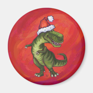 TRex Dino in Weihnachtsmannmütze auf Rot Magnet