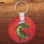 TRex Dino in Weihnachtsmannmütze auf Rot Schlüsselanhänger (Vorderseite)