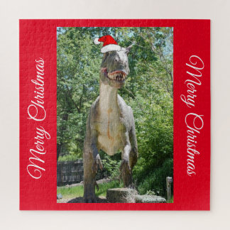 TREX Dino Saur mit einem Santa Claus Hut Puzzle