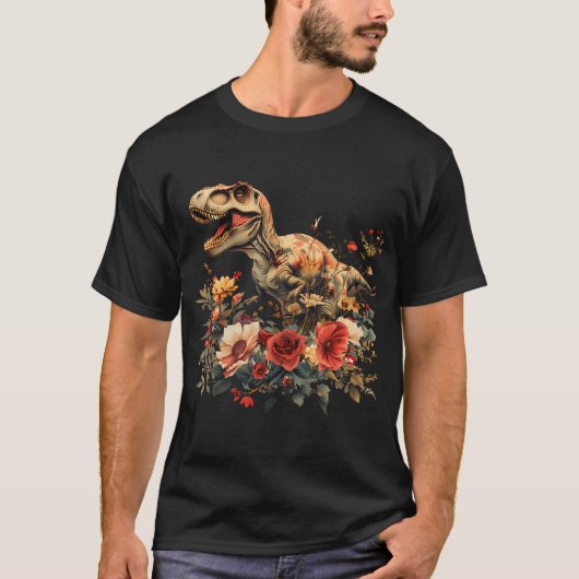 Trex Dinosaur Dino Blume T-Shirt (Vorderseite)
