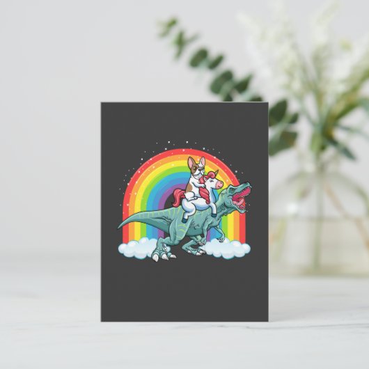 Trex Dinosaur French Bulldog Unicorn Rainbow Postkarte (Stehend Vorderseite)
