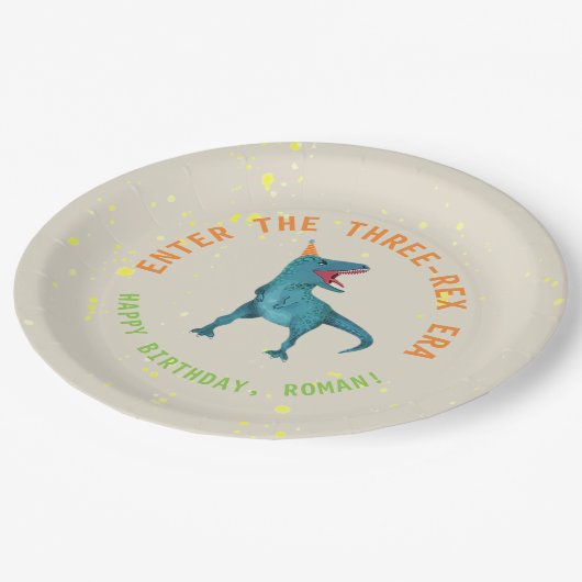 Trex Dinosaur Geburtstagsparty Teller (Schrägansicht)