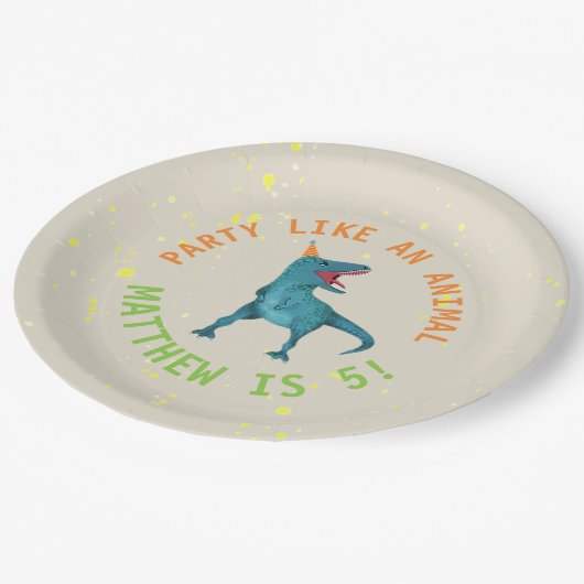 Trex Dinosaur Geburtstagsparty Teller (Schrägansicht)