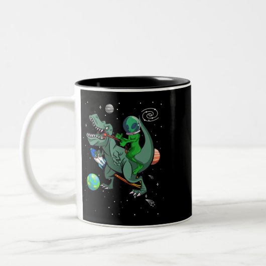 TRex Dinosaur in der Weltraum-Astronauten-Alien Zweifarbige Tasse (Links)