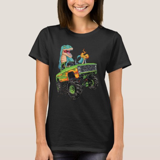 Trex Dinosaur Monster Truck Crushing Cars Kids bir T-Shirt (Vorderseite)