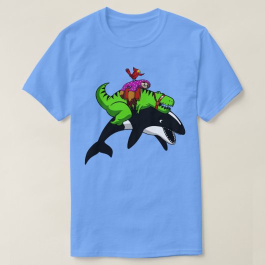 TRex Dinosaur Sloth Riding Orca Whale T-Shirt (Design vorne)