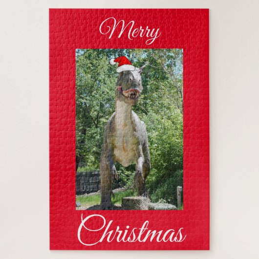TREX Dinosaurier mit einem Santa Claus-Hut Puzzle (Vertikal)