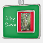 TREX Dinosaurier mit einem Santa Claus-Hut Rahmen-Ornament Silber (Links)