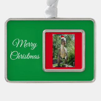 TREX Dinosaurier mit einem Santa Claus-Hut Rahmen-Ornament Silber