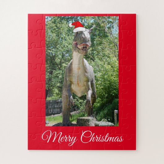 Trex Dinosaurier mit einem Weihnachtshut Puzzle (Vertikal)
