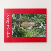 Trex Dinosaurier mit einem Weihnachtshut Puzzle (Horizontal)