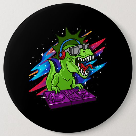 TRex DJ Dinosaur Party Club Disc Jockey EDM Music Button (Vorderseite)