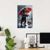 Trex hält Regenschirm-Fußbodenhund Poster (Heimbüro)