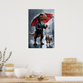 Trex hält Regenschirm-Fußbodenhund Poster (Küche)