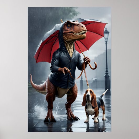 Trex hält Regenschirm-Fußbodenhund Poster (Vorne)
