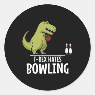 TRex Hates Bowling Sports Game Dinosaur Dino Lover Runder Aufkleber