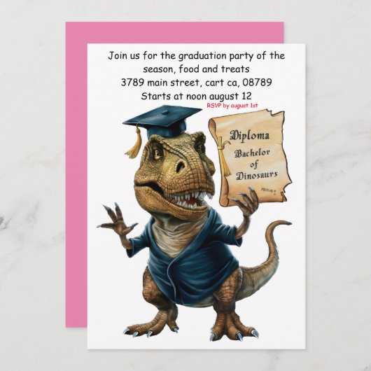 Trex in Cap and Gown Holding Diploma Einladung (Vorne/Hinten)