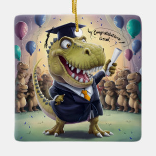 Trex in Cap and Gown Holding Diploma Keramikornament