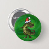 TRex in Weihnachtsmannmütze auf Grün Button (Vorne & Hinten)