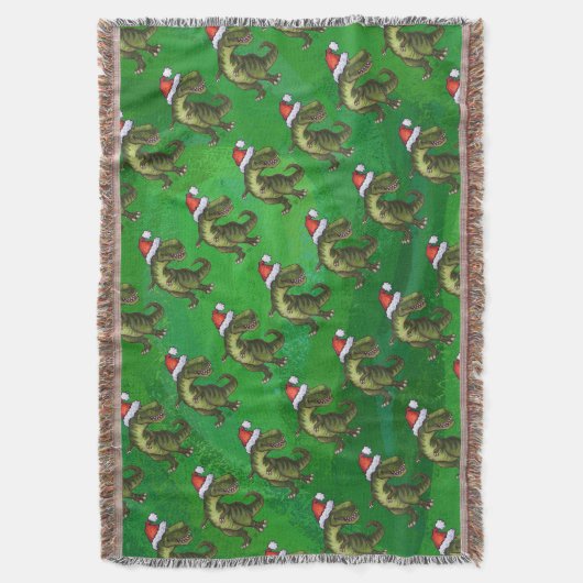 TRex in Weihnachtsmannmütze auf Grün Decke (Vorderseite Vertikal)
