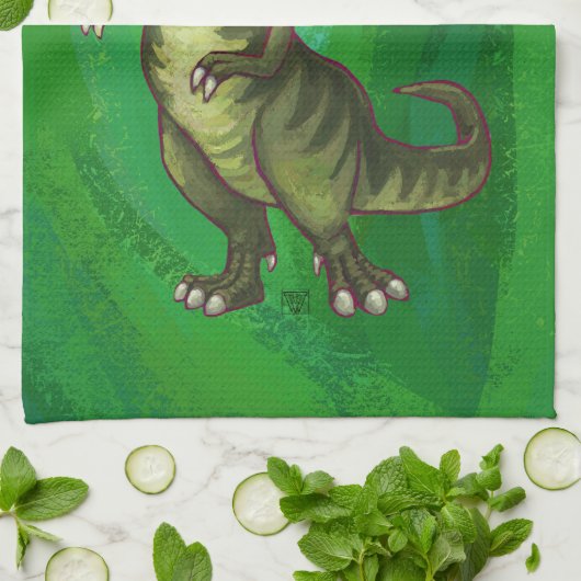 TRex in Weihnachtsmannmütze auf Grün Handtuch (Gefaltet)