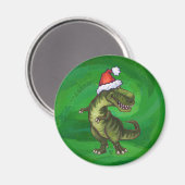 TRex in Weihnachtsmannmütze auf Grün Magnet (Vorderseite/Rückseite)
