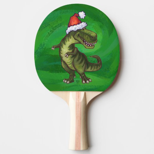 TRex in Weihnachtsmannmütze auf Grün Tischtennis Schläger (Vorderseite)