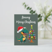 Trex in Weihnachtsmannmütze, Billardgrün Postkarte (Stehend Vorderseite)