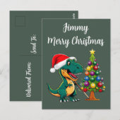 Trex in Weihnachtsmannmütze, Billardgrün Postkarte (Vorne/Hinten)