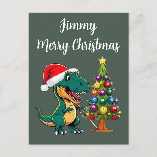 Trex in Weihnachtsmannmütze, Billardgrün Postkarte (Vorderseite)