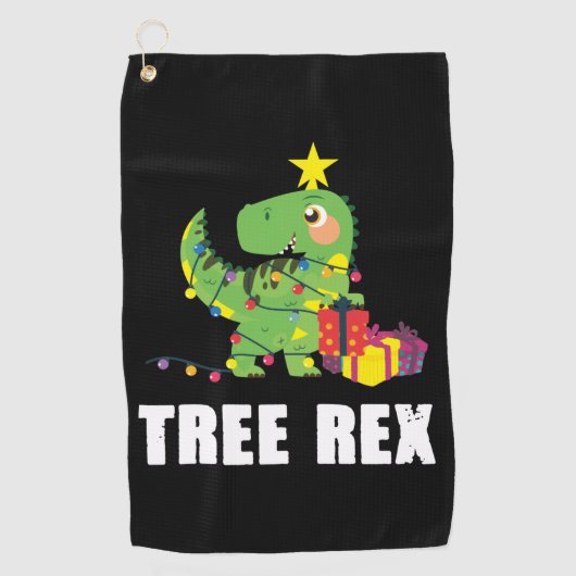 Trex mit Weihnachtsbällen - lustiger Dino-Baum Golfhandtuch (Vorderseite)