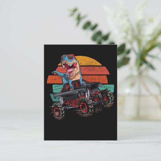 Trex Monster Truck Boys Dirt Race Retro Dinosaurie Postkarte (Stehend Vorderseite)