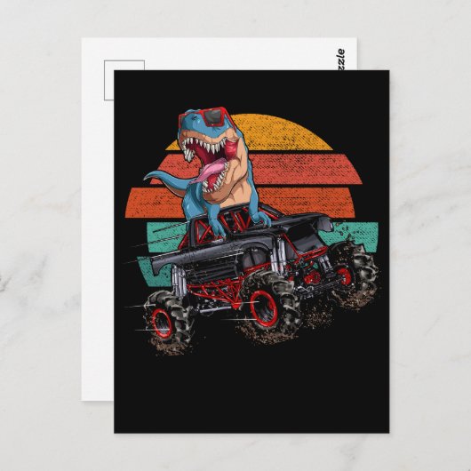 Trex Monster Truck Boys Dirt Race Retro Dinosaurie Postkarte (Vorne/Hinten)