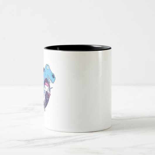 Trex Riding Unicorn Zweifarbige Tasse (Mittel)