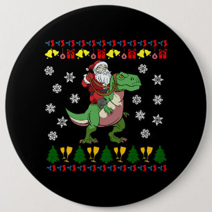 TRex Santa Rider Weihnachts Tyrannosaurus Dino Button