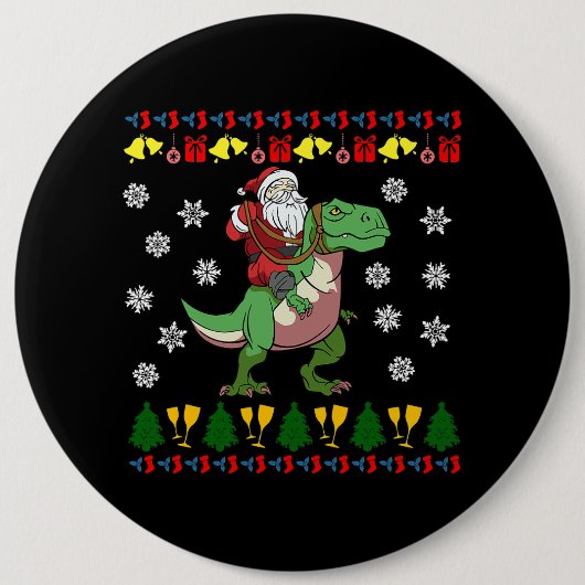 TRex Santa Rider Weihnachts Tyrannosaurus Dino Button (Vorderseite)