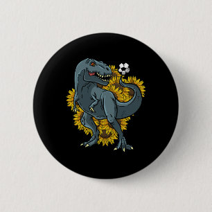 Trex spielt Fußball Sonnenblume Lustiger Fuß Dinos Button
