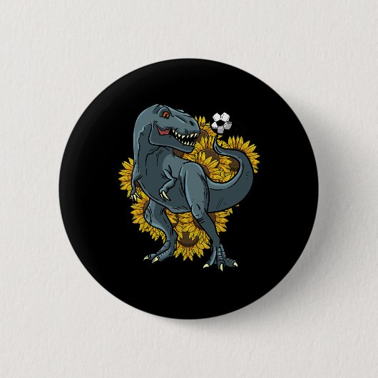 Trex spielt Fußball Sonnenblume Lustiger Fuß Dinos Button (Vorderseite)