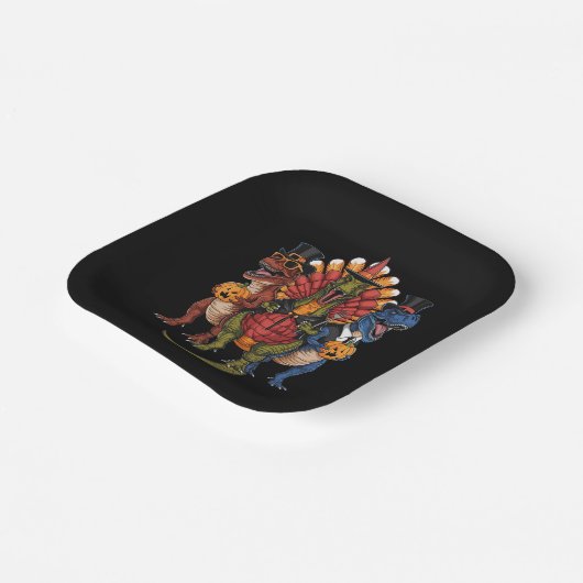 TRexgiving T-Rex Happy Thanksgiving Dinosaurier Pappteller (Gewinkelt)