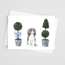 Tri-Cavalier Puppy Topiary Watercolor