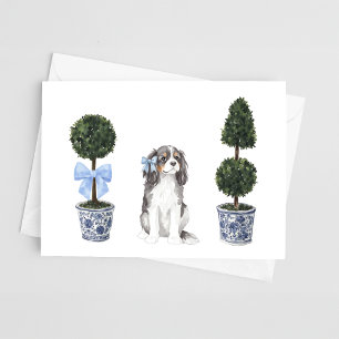 Tri-Cavalier Puppy Topiary Watercolor Karte
