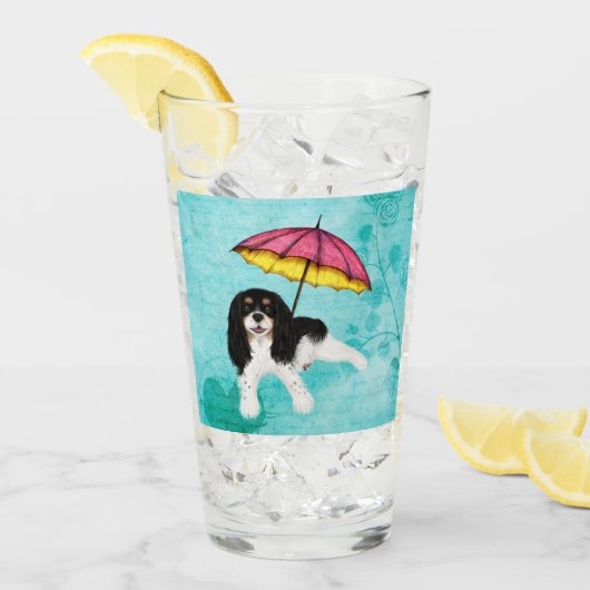 Tri Cavalier Spaniel und Umbrella Glas (Vorderseite Ice)
