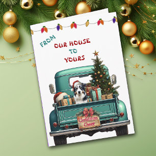 Tri Color Australian Shepherd Truck Christmas Card Feiertagskarte