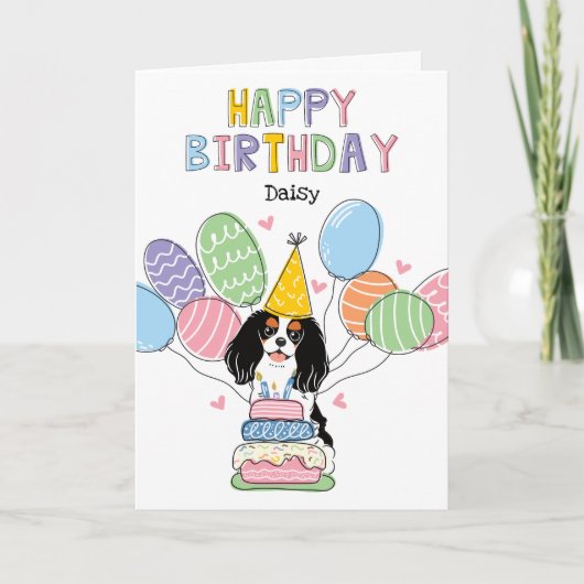 Tri Color Cavalier King Charles Spaniel Birthday Karte (Vorderseite)
