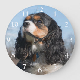 Tri Color Cavalier King Charles Spaniel Dog Large Große Wanduhr