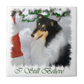Tri Color Collie Christmas Fliese (Vorderseite)