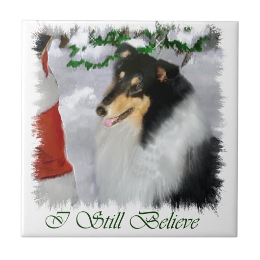 Tri Color Collie Christmas Fliese (Vorderseite)